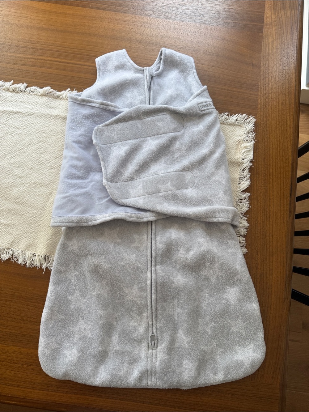 Baby Sleep Sack with Star Pattern - Light Gray